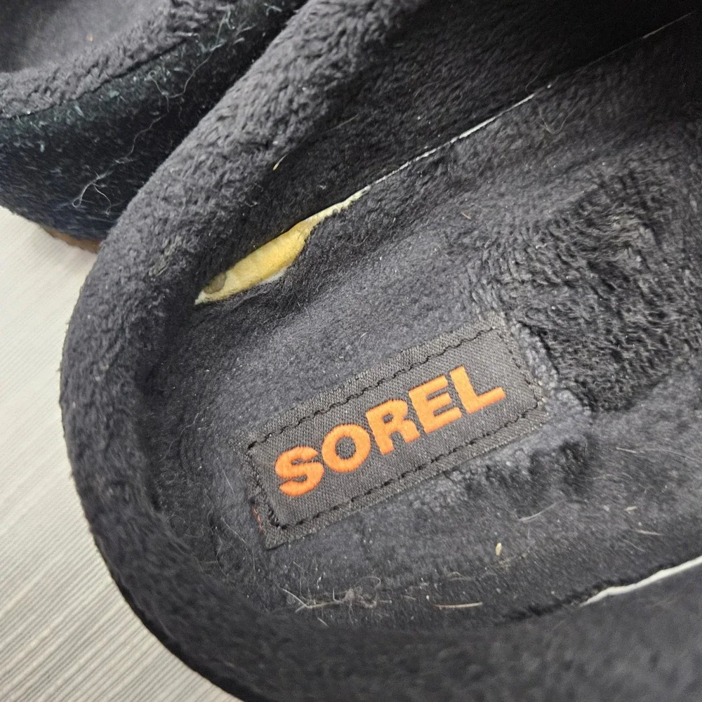Sorel Lanner Ridge Mules‎ Black Suede Faux Fur Lined Clog Slippers kid's Size 4